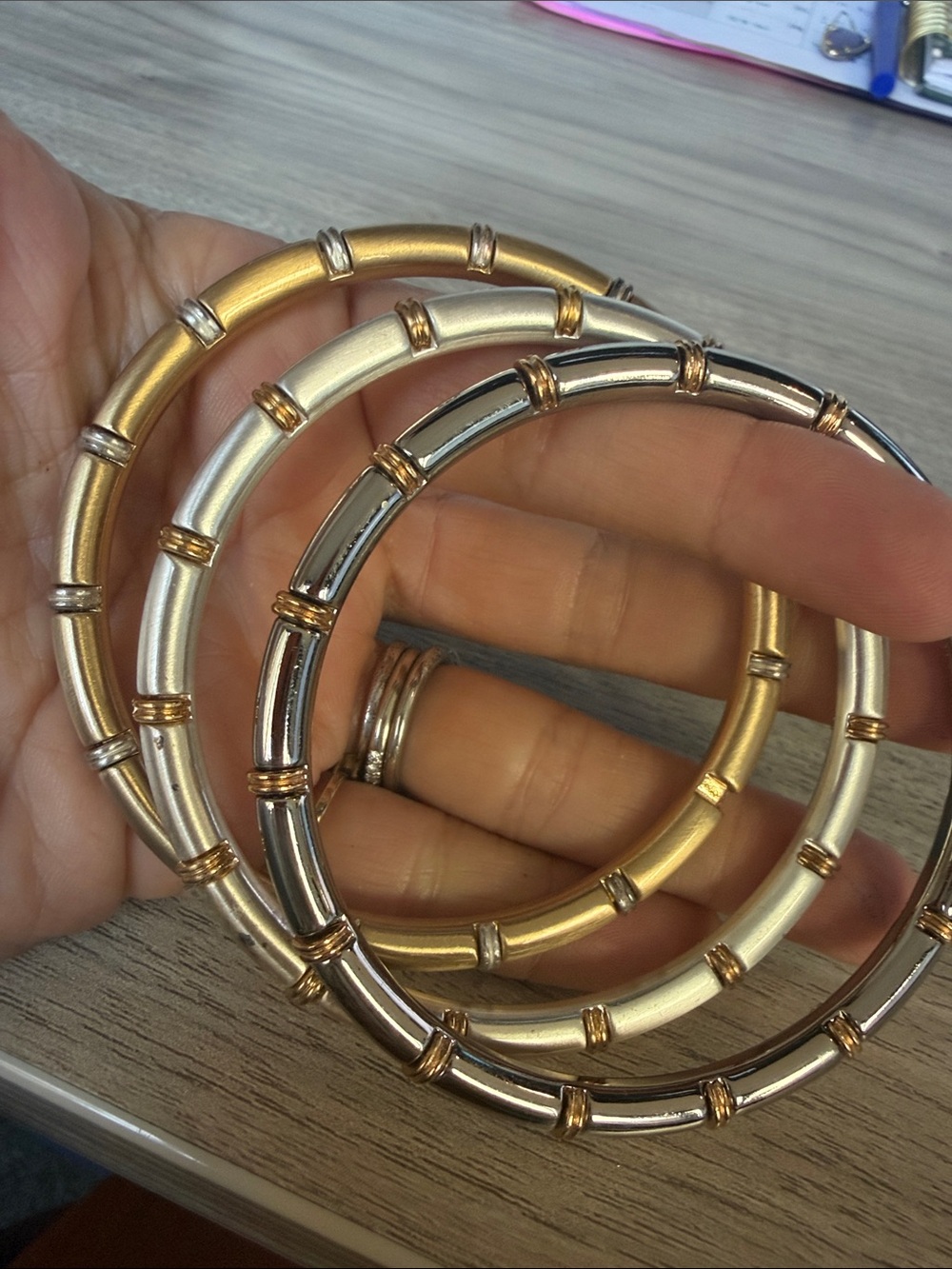 Brighton Mixed Metal Bamboo-Style Hoop Bracelets in Gold and Silver